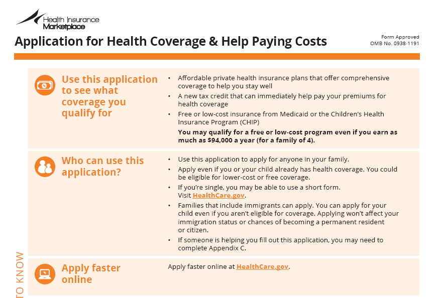 Affordable Care Act Application Form Affordable Care Act